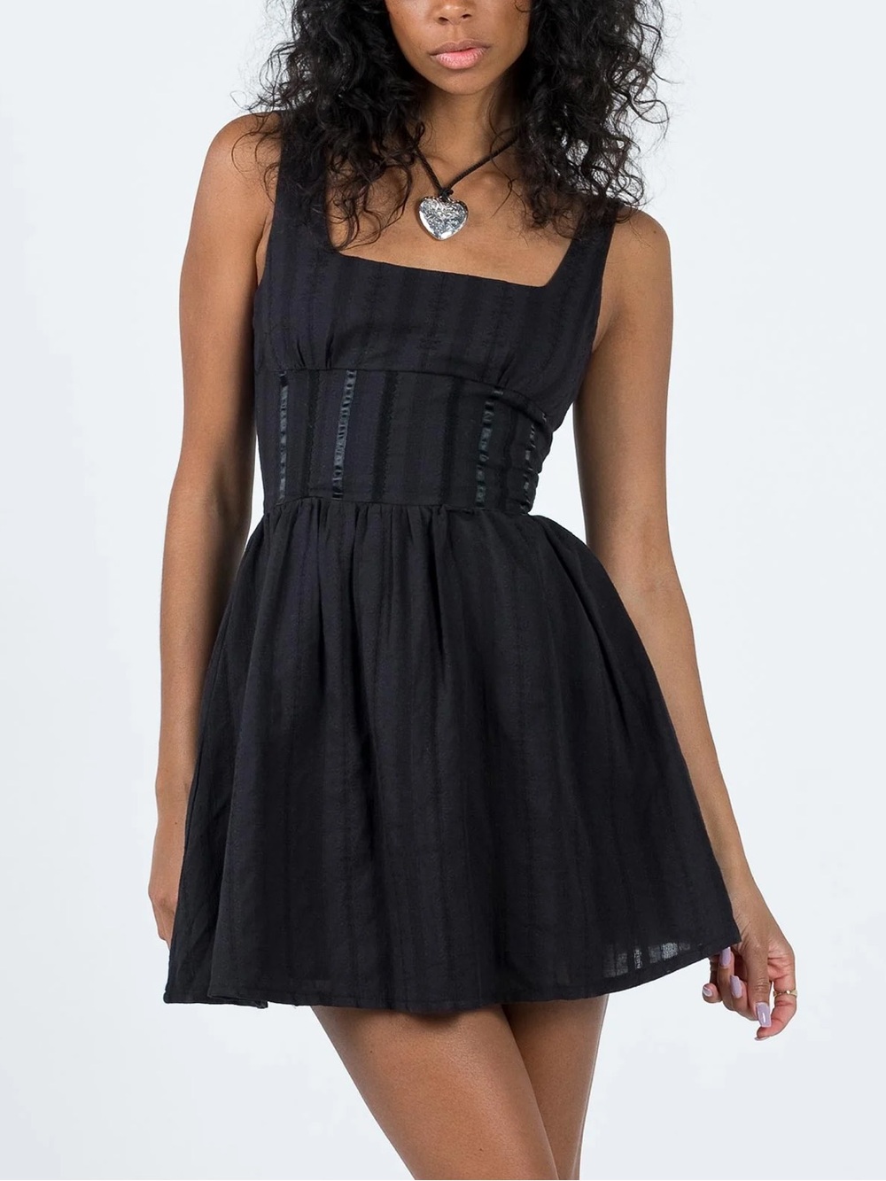 Commense Black Square-Neck Mini Dress